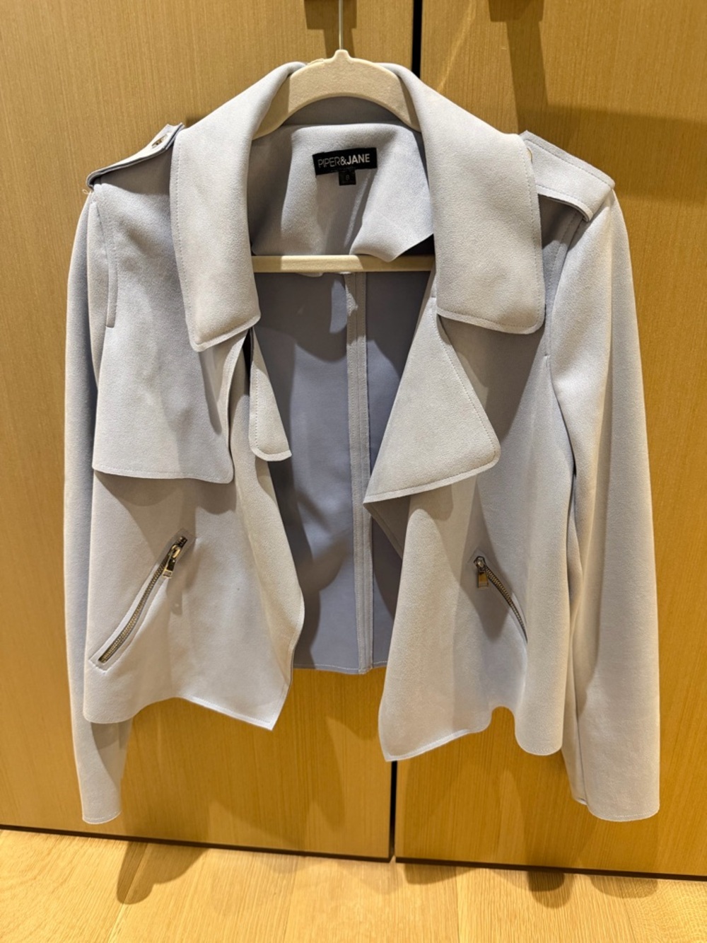 Light Blue Draped Suede-Feel Blazer